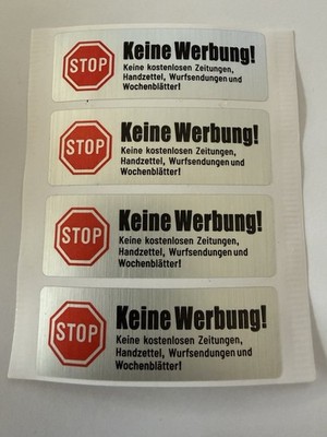 4x Aufkleber für Briefkasten STOPP KEINE WERBUNG in Alu gebürstet Silber