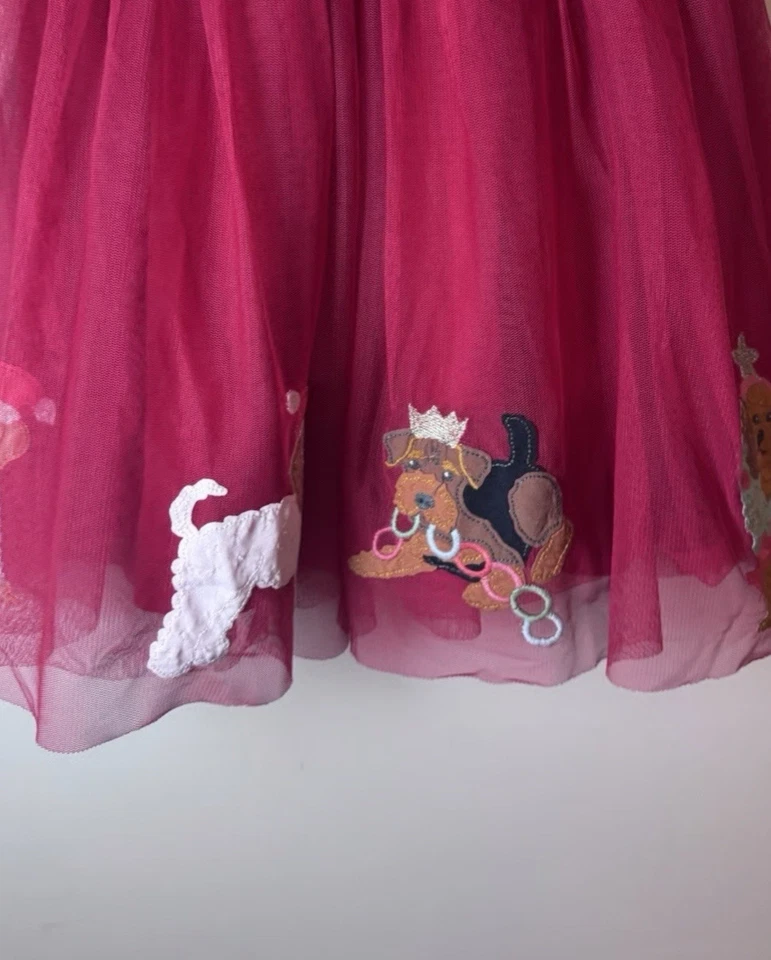 Vestido Mini Boden Rojo Terciopelo Tul Navidad Perro Apliques Usado en Excelente Condición.   Niñas 10/12  Foto 4 de 4