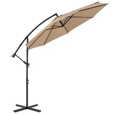 Goplus 10FT Hanging Umbrella Sun Shade Offset Outdoor Market W/ Cross Base Tan