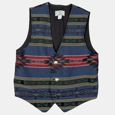 Vtg American Eagle Vest Sz M Southwest Western 90s Button Front Stripe Blue
