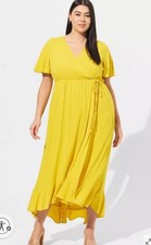3X Torrid Mustard Yellow Long Flowing Summer Wrap Maxi Dress Size 3XL  Pockets !
