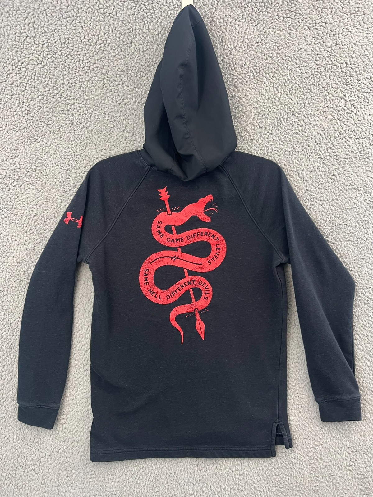 Under Armour Project Rock Hoodie Mens Small Black Snake Levels Hell Devils thumbnail 5