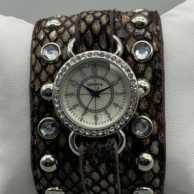 Women\'s Grey Analog Quartz Solid Pu Leather Strap Bling Rhinestone Wrist Watch 2PCS/Set Fashion Rhinestone Women main image 4