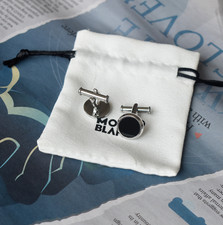MONTBLANC Men Black Onyx Round Cufflinks Silver With dust bag