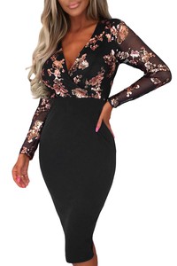 mesh sequin rose bodycon dress