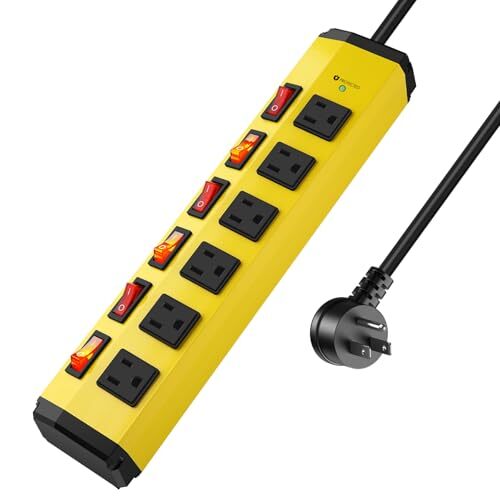 6 Outlet Metal Power Strip with 6 Individual Switches,Heavy Duty Power Strip - Picture 2 of 8