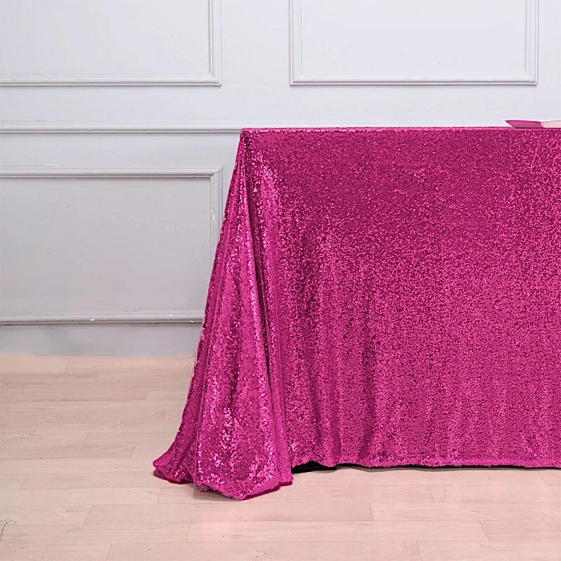 90x156" Fuchsia SEQUIN RECTANGLE TABLECLOTH Wedding Party Catering Linens SALE - Image 4 of 4