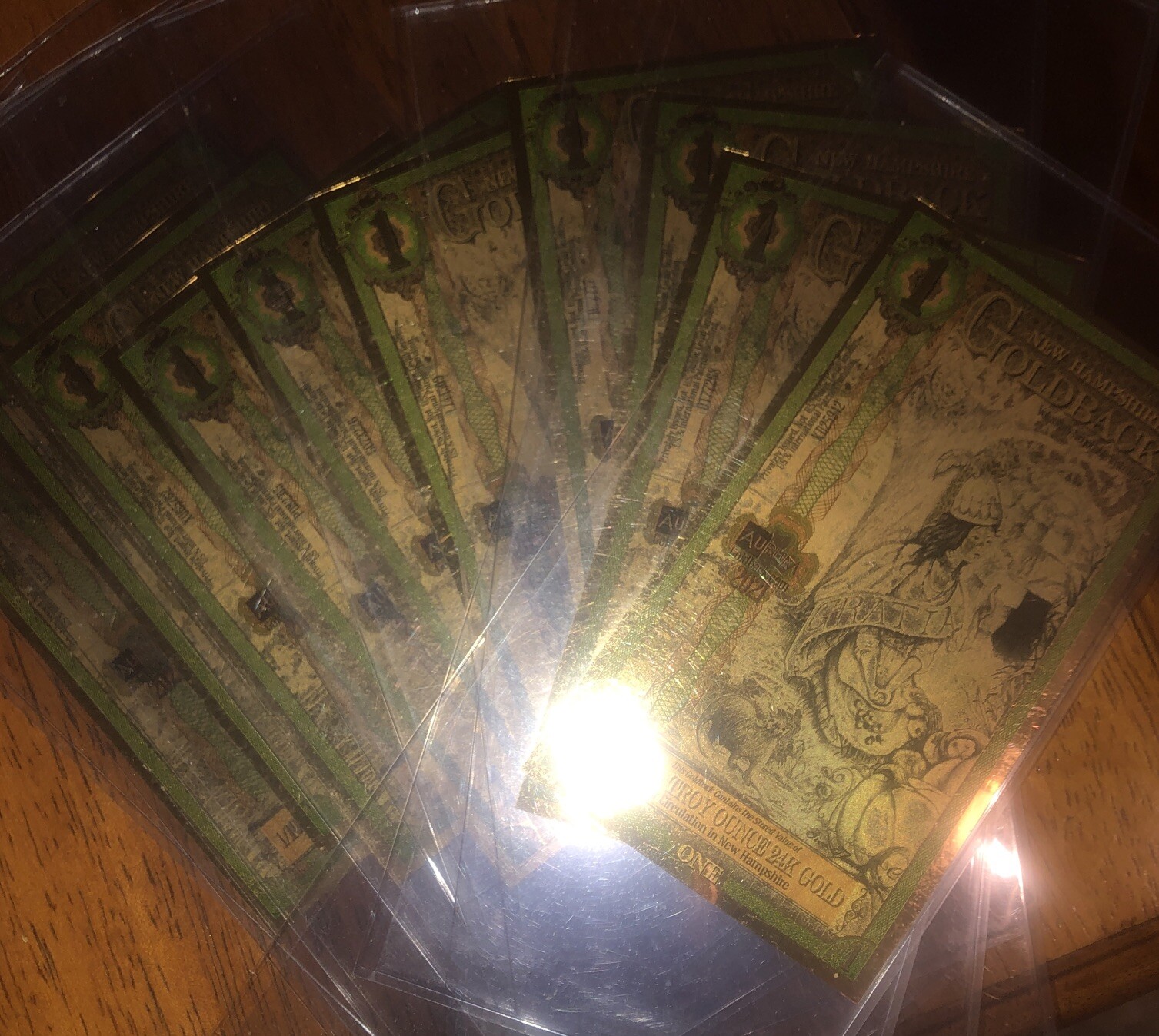 Ten New Hampshire "1 Goldback" Notes 1/1000th 24K Gold ! 2021 Issue! In