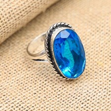 Blue Topaz Gemstone Handmade 925 Sterling Silver Ring Jewelry