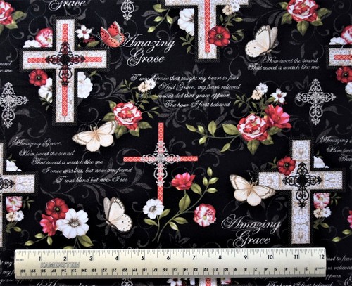 Brother Sister Amazing Grace cross song spiritual By the 1/2 yard cotton fabric