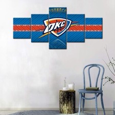 NBA Basketball Team Oklahoma City Thunder Logo 5 Piece Panel Canvas Wall Art