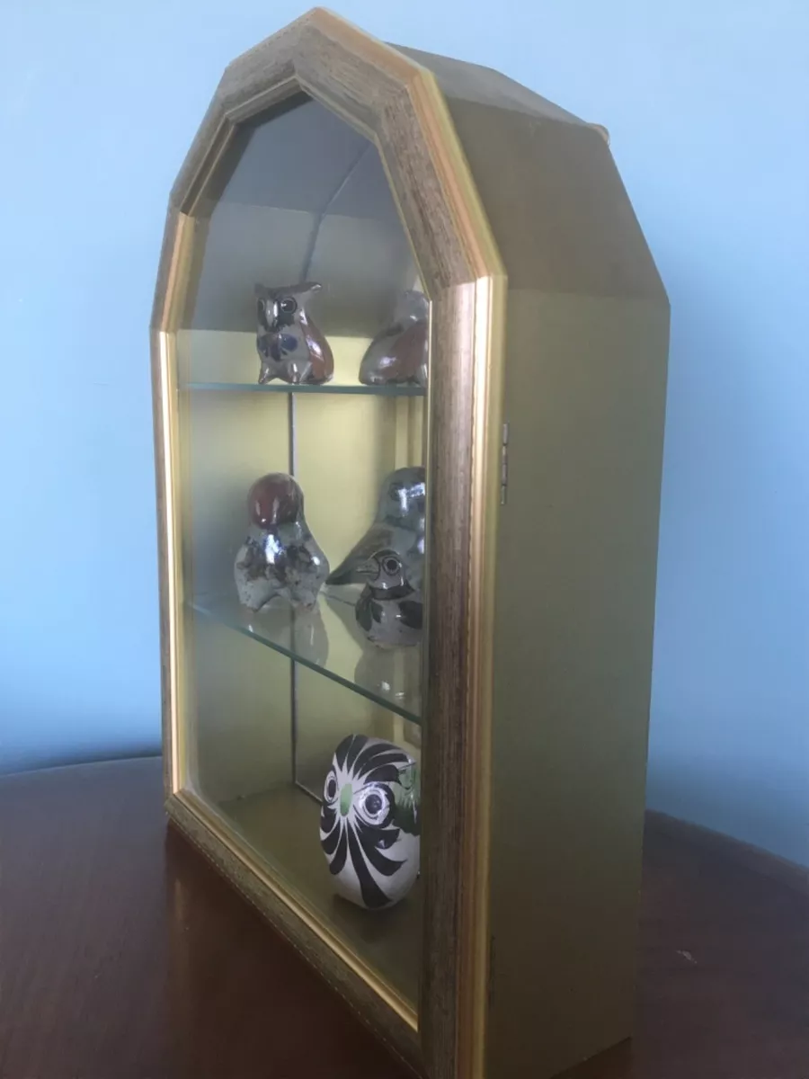 Vintage Curved ARched Glass mirrored Wall Curio Cabinet Hang or