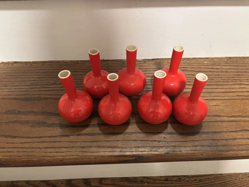 set of 7 mini red vases