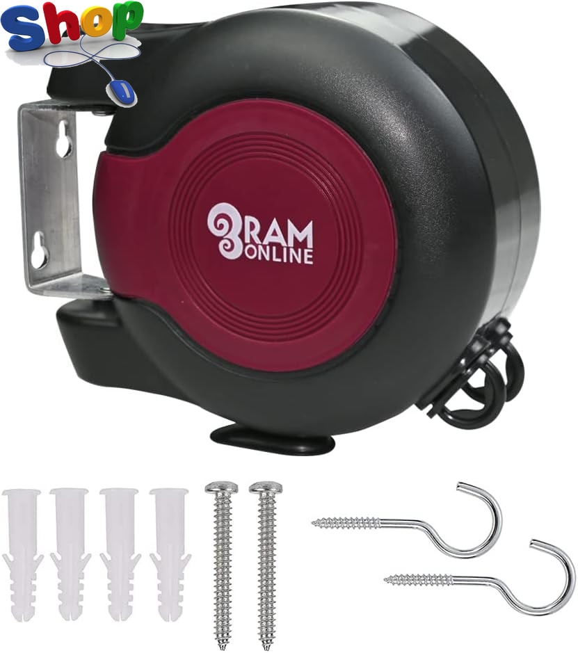 Ram® 30 Metre Retractable Reel Clothes Lines Washing Line with Twin Cable - Wall