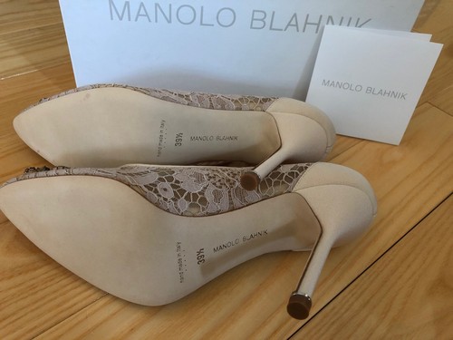 Manolo Blahnik Hangisi pink nude Lace Jewel Buckle Pumps pink crystal 39.5 NIB - Picture 3 of 4