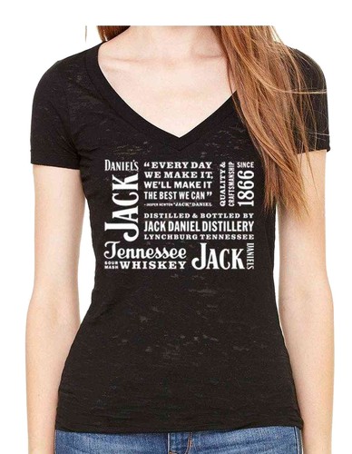 Jack Daniels Women's V Neck JD SS Black 