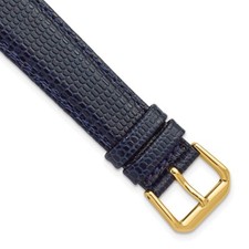 DeBeer 19mm Lizard-Style Grain Navy Gold-tone Buckle Watch Band