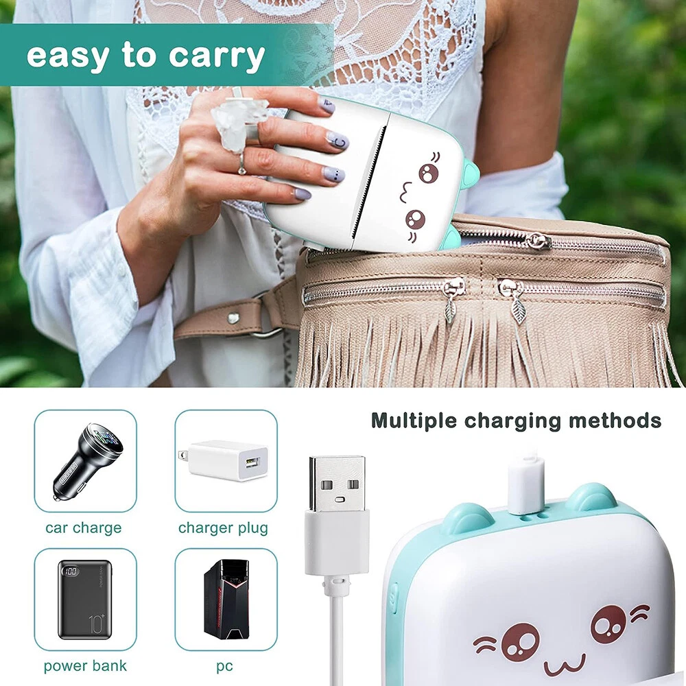 Portable Mini Bluetooth Thermal Printer with 6 Photo Rolls Wireless Pocket-Sized