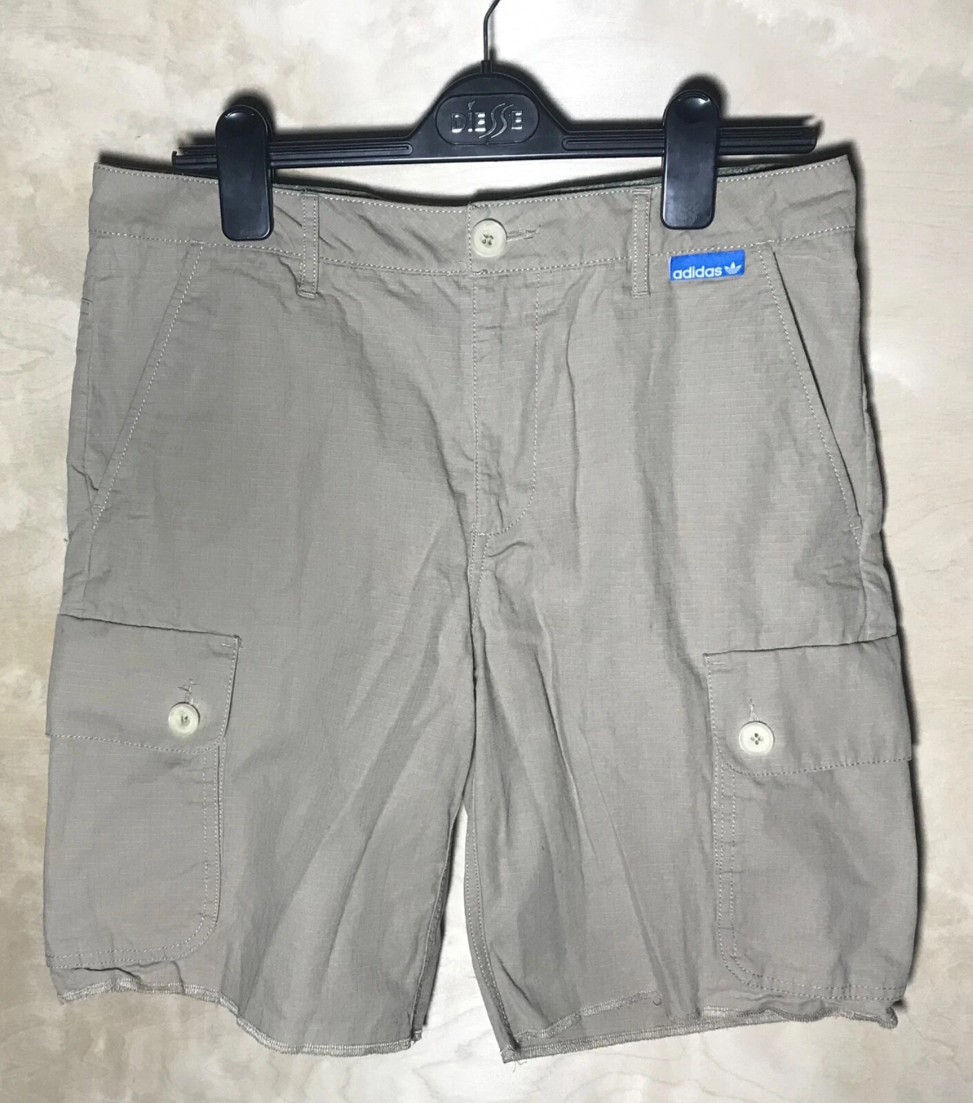 Mens adidas khaki shorts summer shorts size 34” tan buttoned pockets
