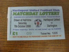 07/10/2000 Matchday Lottery Ticket: Hartlepool United v Darlington