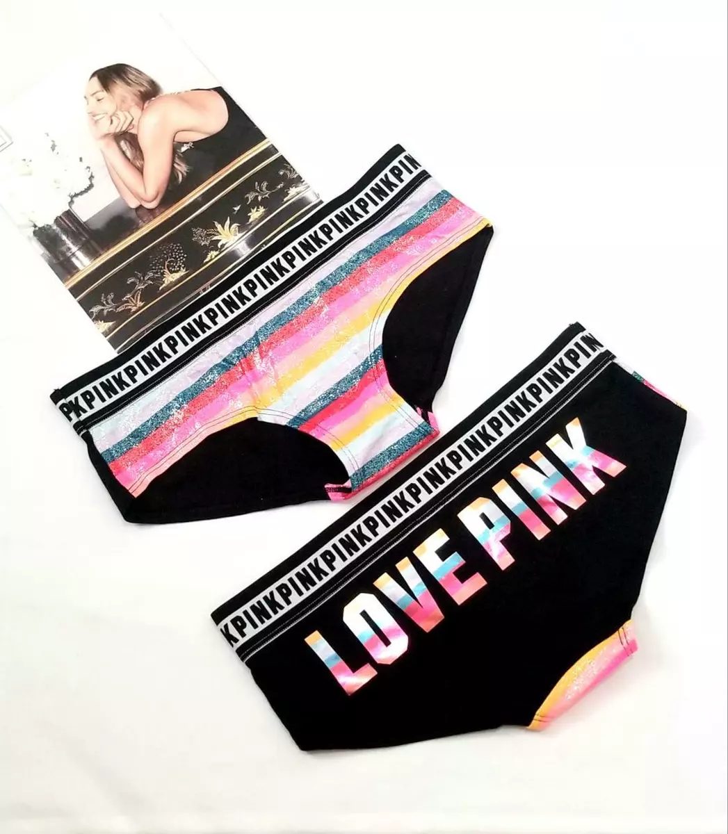 VICTORIA'S SECRET PINK PANTY HIPSTER METALLIC RAINBOW STRIPES LOVE PINK  SIZE S