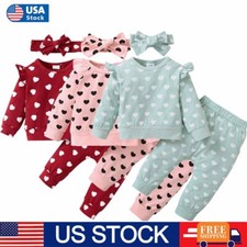 Newborn Baby Kid Infant Girls Heart Tops Pants Outfits Tracksuit Clothes Suit
