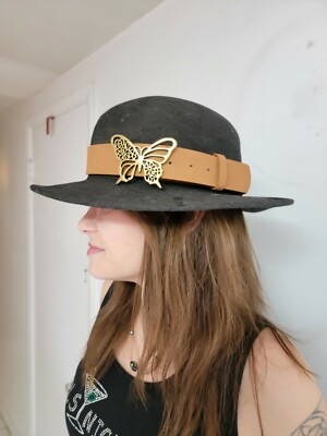Butterfly hat with brown band Brown Straw Cowboy / Western Hat Antiqued Look. Large Unique  main image 3