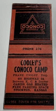 Cooley Conoco Gasoline Gas Oil Matchbook Cover Gas Auto Stockton Kansas
