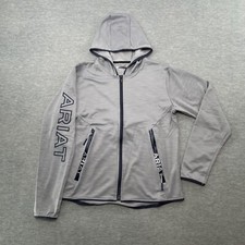 Ariat Jacket Men M Heather Grey Full Zip Byron Hooded Spellout Logo 10039655