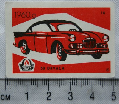 Vintage Matchbox Label - Drava - Vintage Car - 1960g