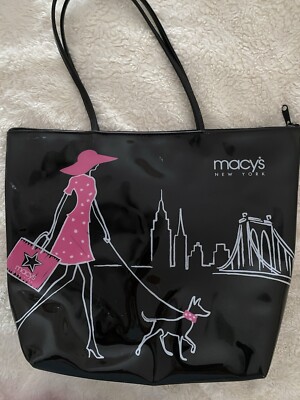 Macys Fun Barbie Looking Black Patent Leather Tote 13x15