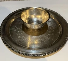 1970s  Silverplate Chips & Dip Round Serving Platter 12" Good Size Bowl 5” Diam