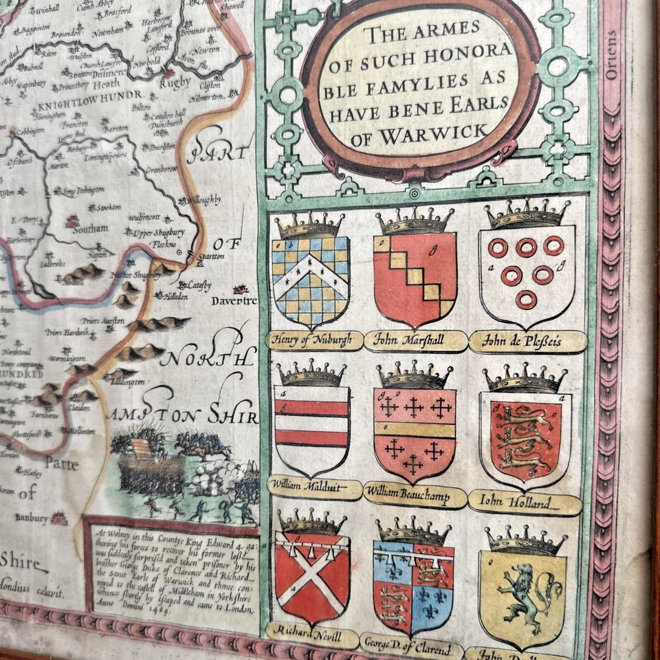 Original Large Map By John Speed of Warwickshire Hand Coloured Circa 1610 - Image 4 of 4