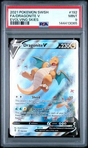 2021 POKEMON SWORD & SHIELD EVOLVING SKIES #192 FULL ART/DRAGONITE V PSA 9