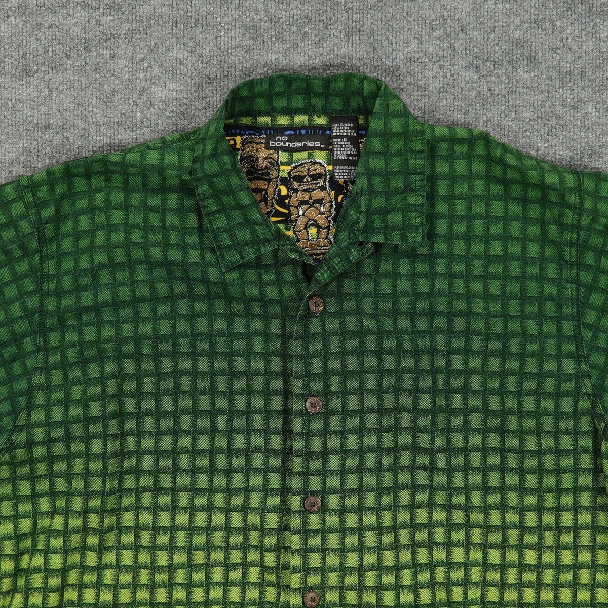 123専用 No Boundaries Shirt Mens XL Green Tiki Hawaiian Graphic Short