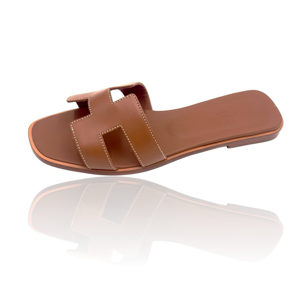 Hermes Oran Sandals Gold Brown Calfskin 38 EU 7.5 US NIB New With