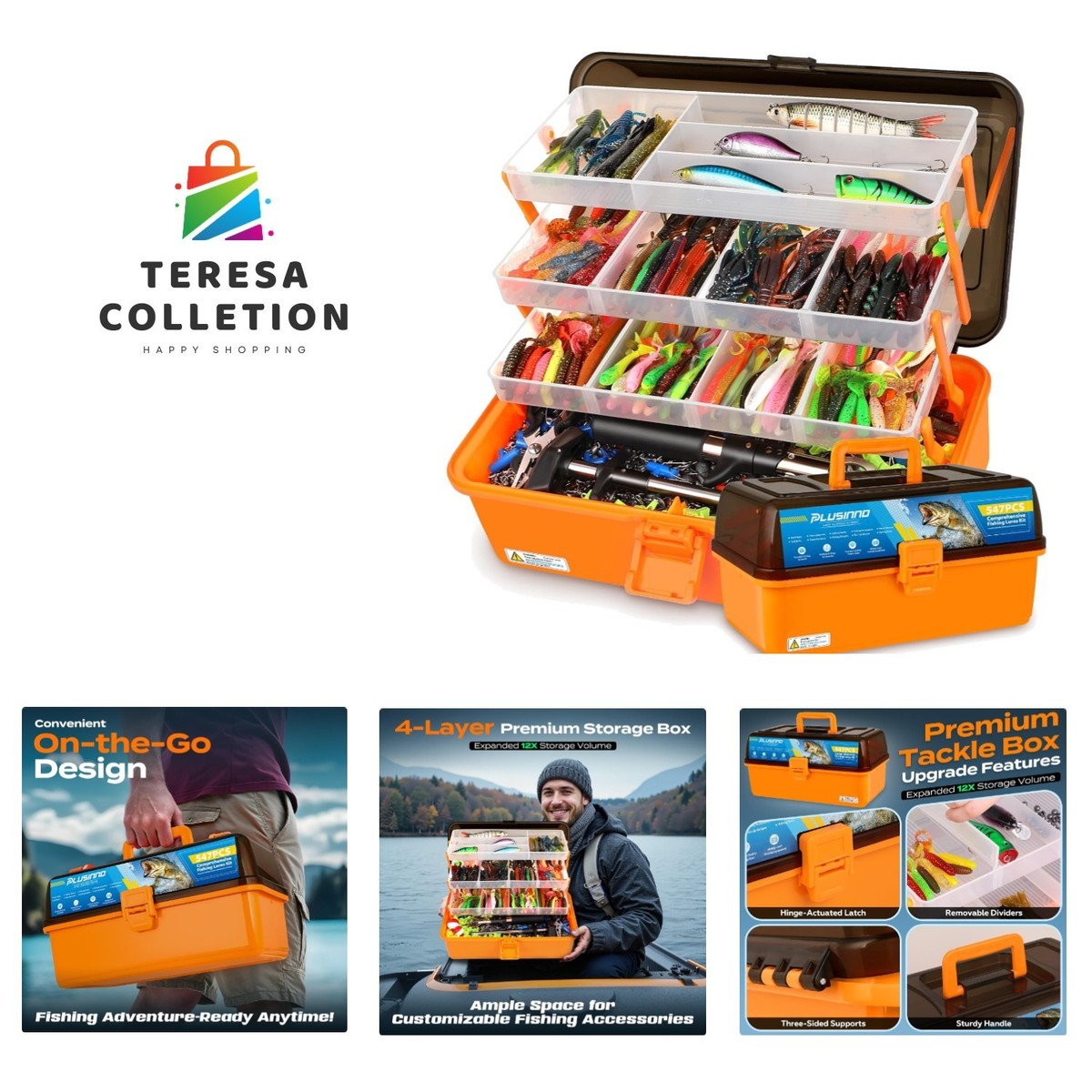 Complete 4-Layer Fishing Tackle Kit with 547 Items and Easy Carry