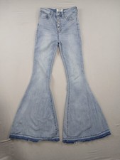 We The Free High Rise Flare Jeans Womens 27 Button Fly Raw Hem Light Wash Disc