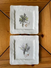 Effetti d’ Arte Herbs two square appetizer salad plates Handmade in Italy 