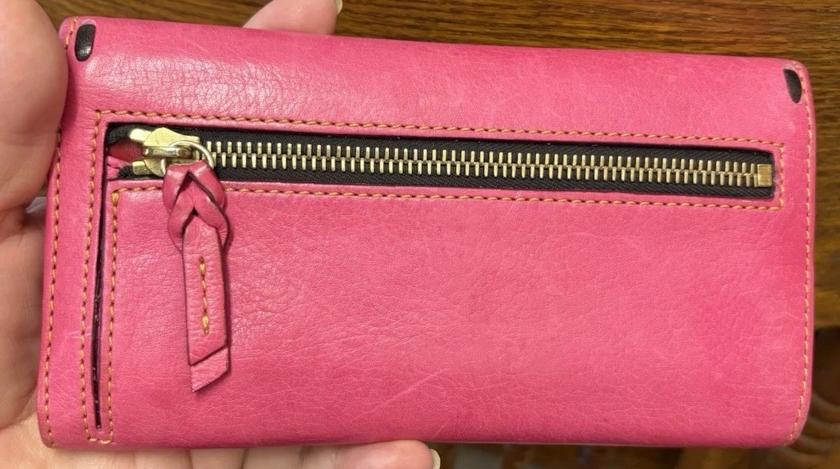 DOONEY & BOURKE Portafoglio Dooney Bourke fucsia rosa caldo pelle fiorentina grande pochette libretto assegni