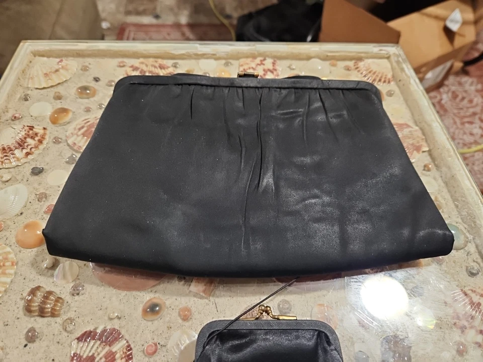 Vintage 1950's After Five Purse Black Evening Clutch Bag with Rhinestone Clasp - Image 3 of 4