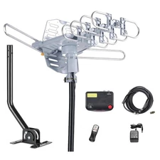 Weather Resistant 150 Miles Digital TV Antenna with Infrared Remote & Pole