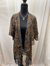 LuLaRoe Shirley Kimono Small Paisley Fringe Sheer Boho Duster