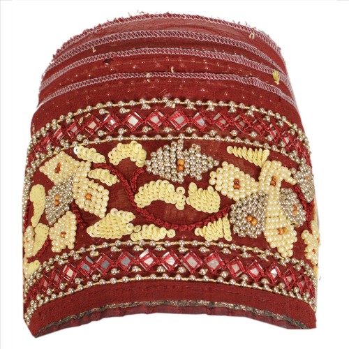 Sanskriti Vintage Border Antique Hand Beaded 1Yd Indian Trim Sewing Maroon Lace - Picture 7 of 8