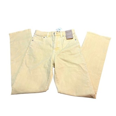 Madewell 90s Straight Leg Jeans High Rise Pastel Yellow Raw Hem Retro Canvas 25