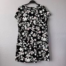 J Jill Wearever Collection Large Petite Black White Floral Short Sleeve Dress