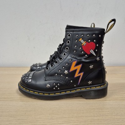 Dr. Martens 1460 Rock Roll Stars Studded Skull Heart Union Jack Flag Boots Uk 4 #