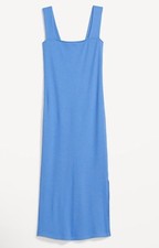 Old Navy Fitted Sleveless Rib-Knit MIDI Tank Dress Sz Lg Stretch Side Slit NWT
