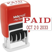 Self-Inking Rubber Date Office Stamp with Paid Phrase  Date - RED Ink Max D...