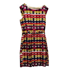 Banana Republic Women Sheath Dress 14 Multicolor Geometric Belted Cocktail Mod